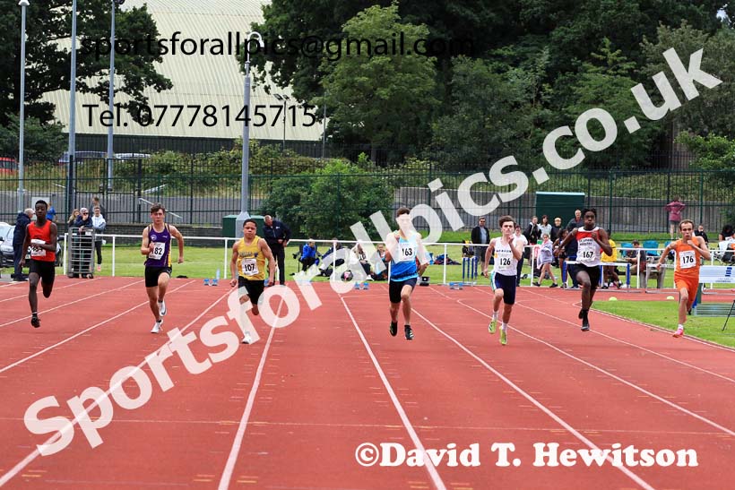 Boys Under-15s 100 metres, 2023 Northern Under-13s, Under-15s and Under-17s, Middlesbrough.  Photo: David T. Hewitson/Sports for All Pics